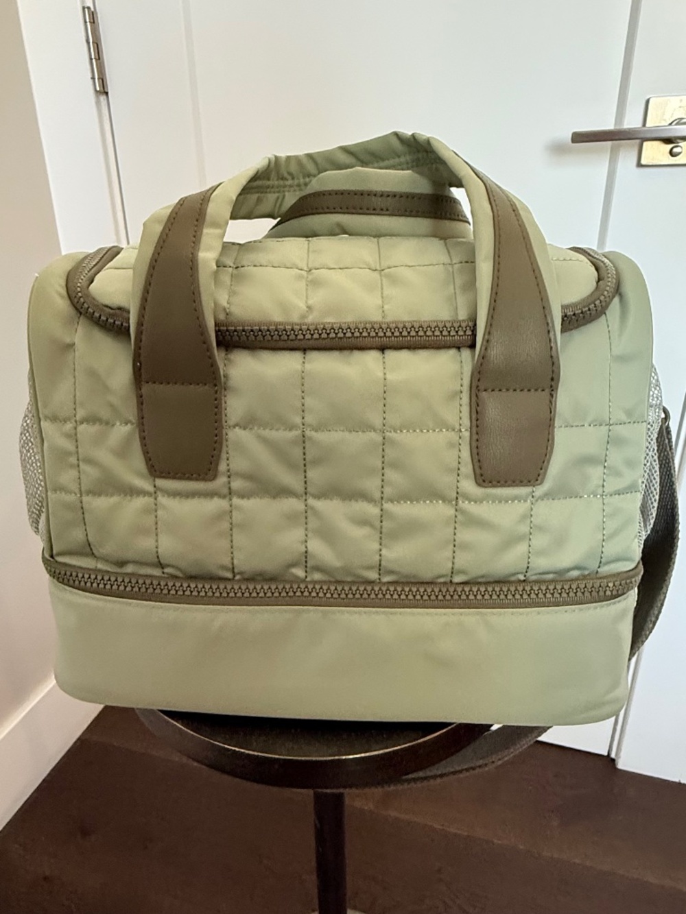 Makeup Weekender Travel Bag Cosmetic Organizer Sage Green Quilted Train Case